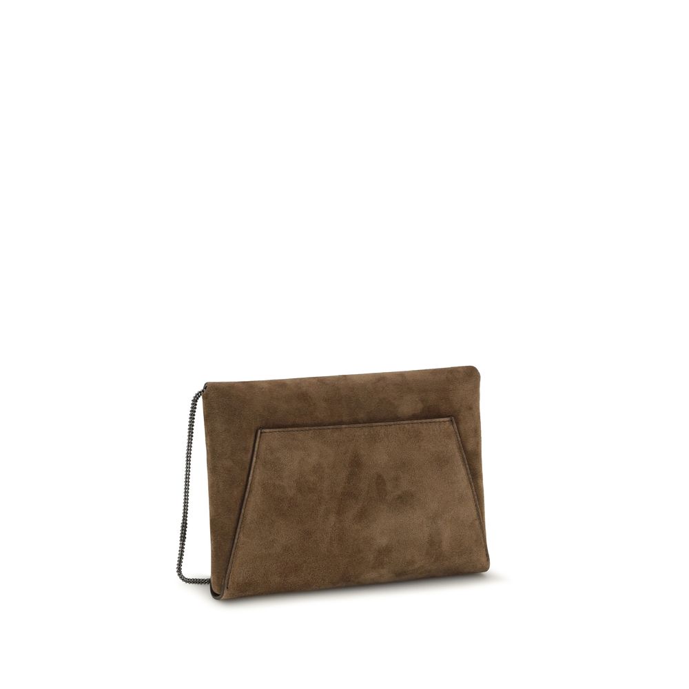 Brunello Cucinelli Brown Calf Leather Bos Taurus Clutch Bag