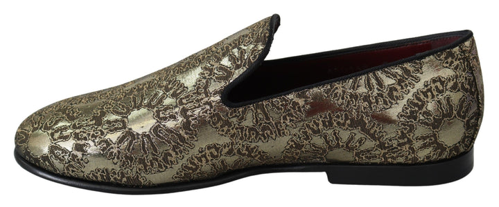 Dolce & Gabbana Gold Jacquard Flats Mens Loafers Shoes