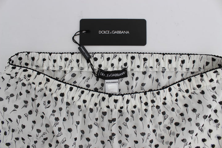 Dolce & Gabbana White Black Floral Lace Silk Sleepwear Shorts