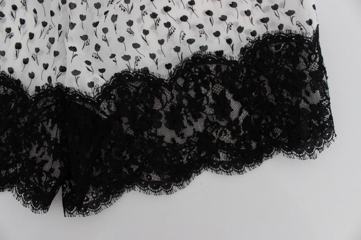Dolce & Gabbana White Black Floral Lace Silk Sleepwear Shorts
