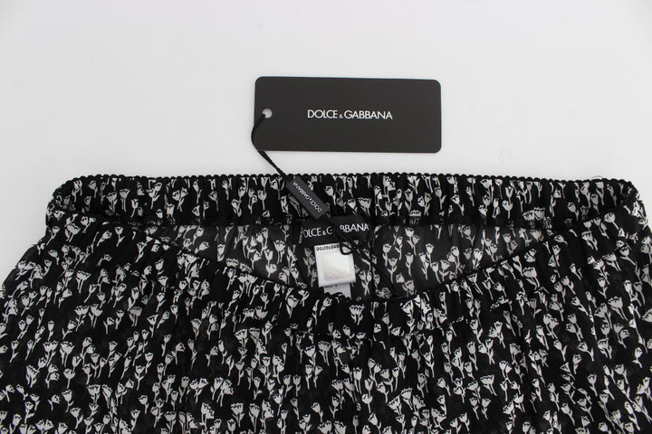 Dolce & Gabbana Black White Floral Lace Silk Sleepwear Shorts