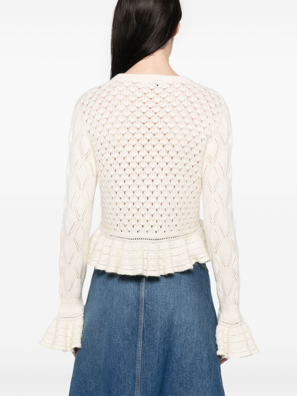 Chloé Ruffled logo cardigan in a silk, alpaca & cotton knit