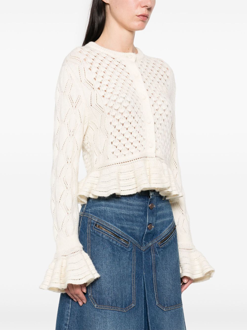 Chloé Ruffled logo cardigan in a silk, alpaca & cotton knit