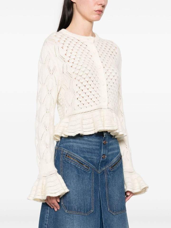 Chloé Ruffled logo cardigan in a silk, alpaca & cotton knit