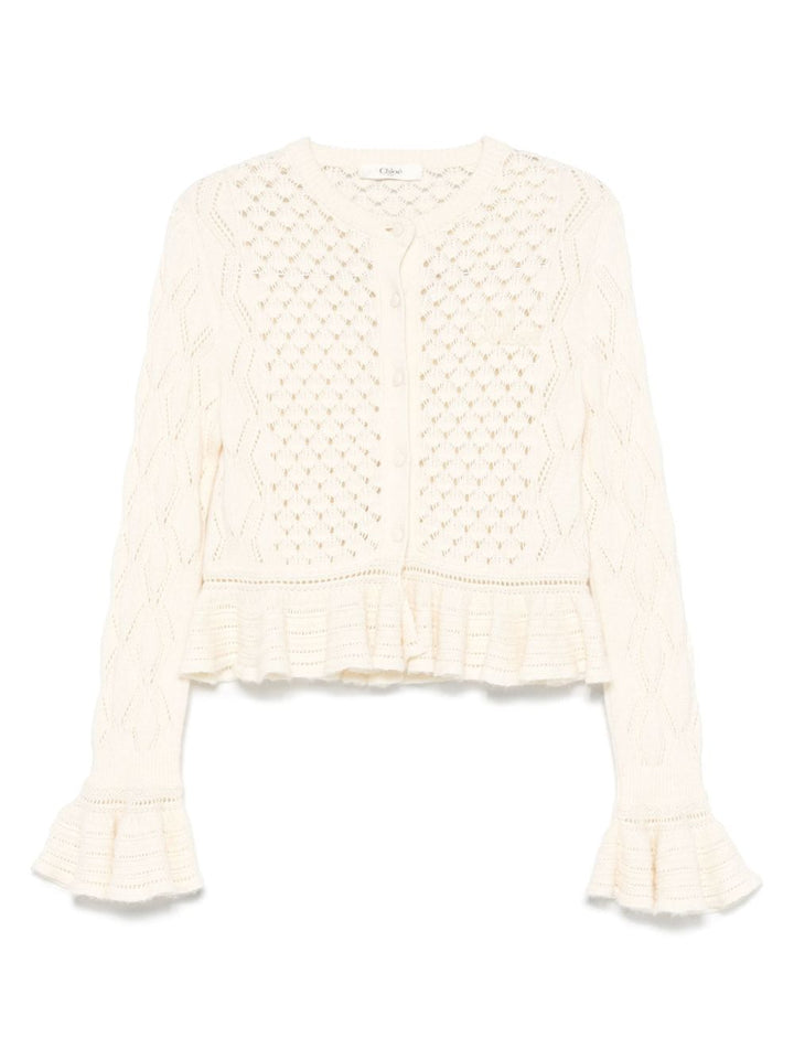 Chloé Ruffled logo cardigan in a silk, alpaca & cotton knit