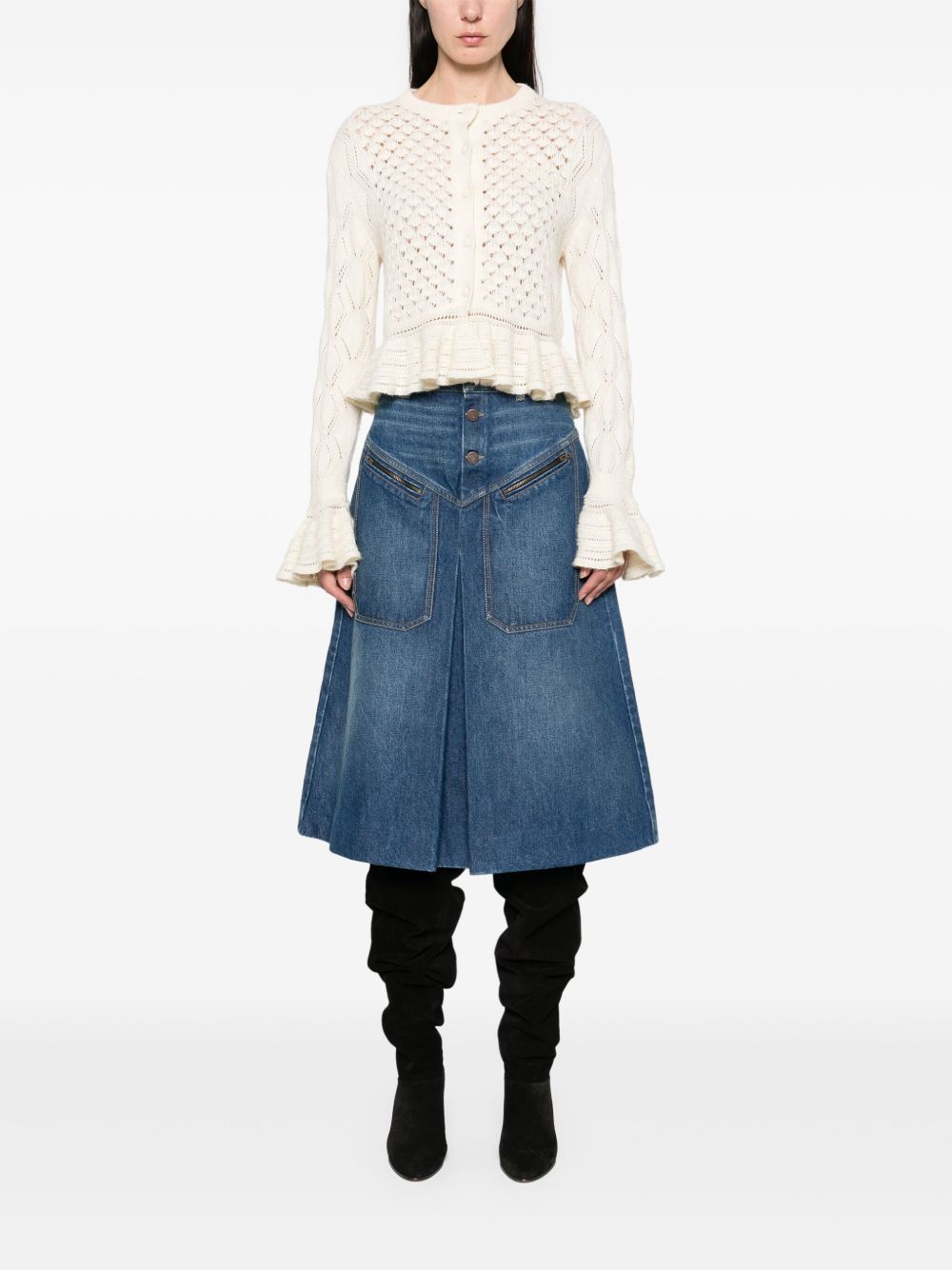 Chloé Ruffled logo cardigan in a silk, alpaca & cotton knit