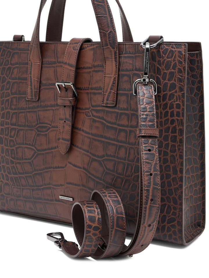 Emporio Armani Crocodile-print leather business bag