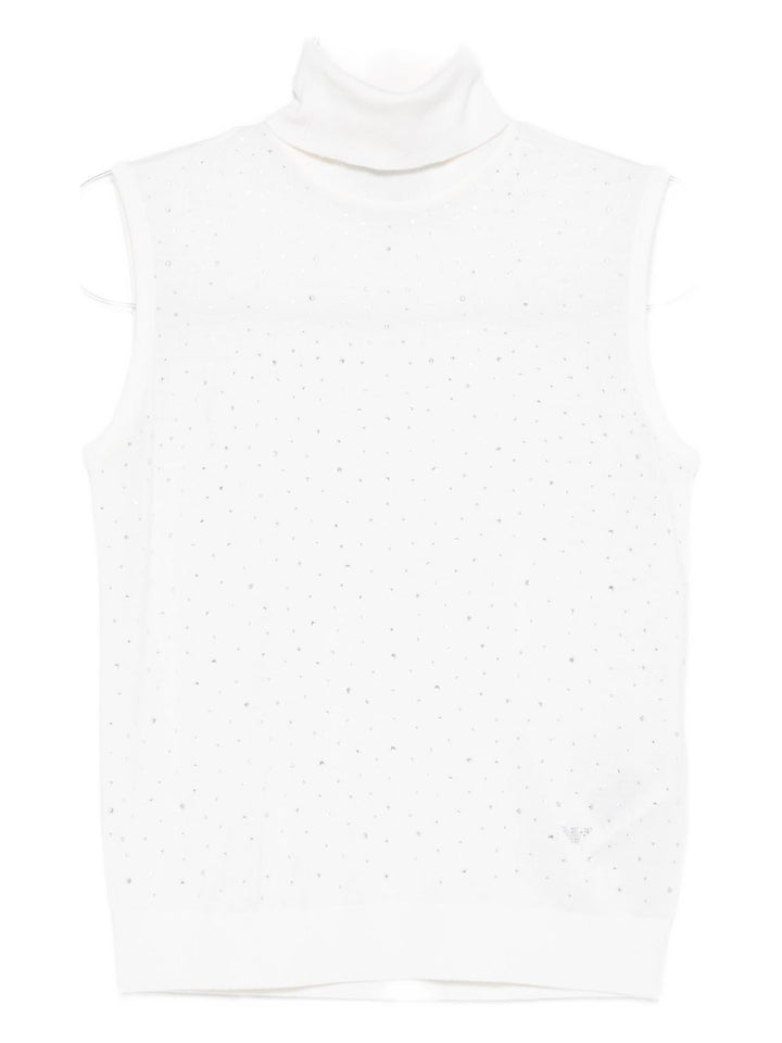 Emporio Armani Turtleneck top in shaved virgin wool with micro rhinestones