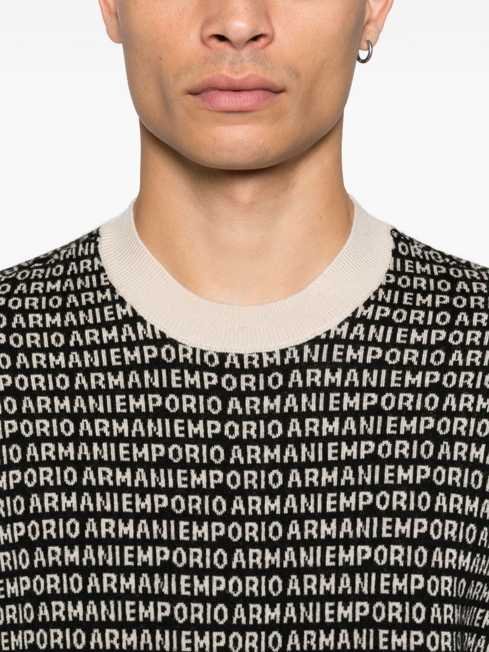 Emporio Armani Virgin wool sweater with jacquard logo and all-over signature