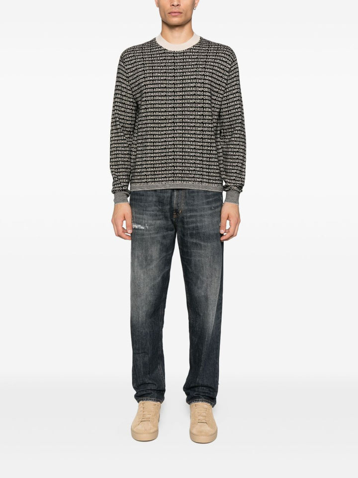 Emporio Armani Virgin wool sweater with jacquard logo and all-over signature