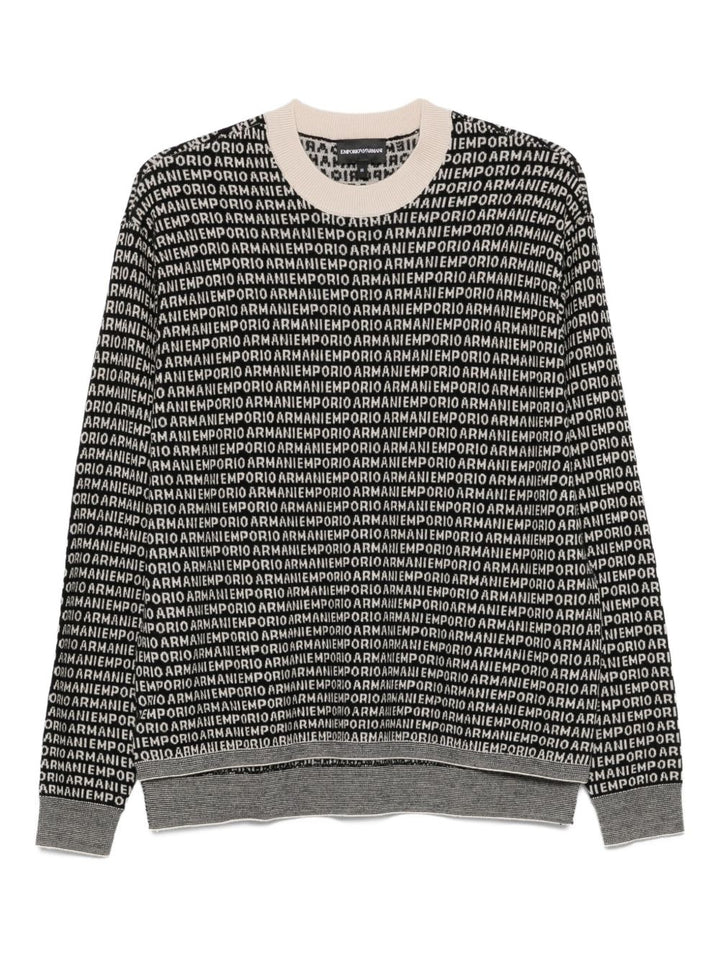 Emporio Armani Virgin wool sweater with jacquard logo and all-over signature