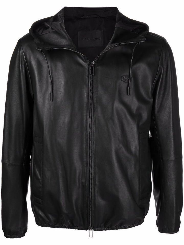 Emporio Armani Lambskin hooded jacket drawstring