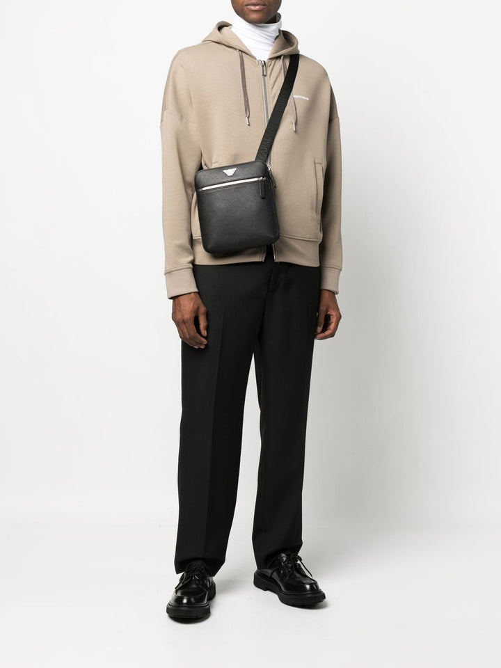 Emporio Armani Flat shoulder bag in regenerated saffiano leather with ASV eagle plaque