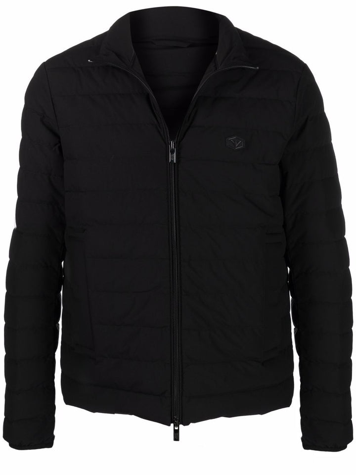 Emporio Armani Full-zip quilted nylon down jacket with eagle logo patch