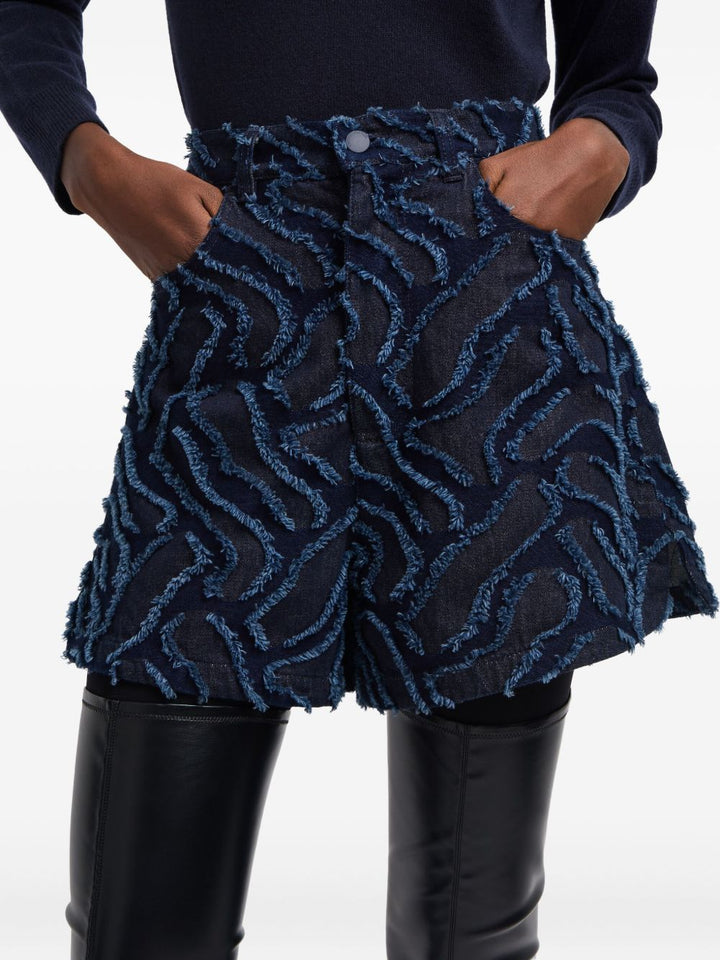 Emporio Armani Fringed embossed jacquard denim shorts