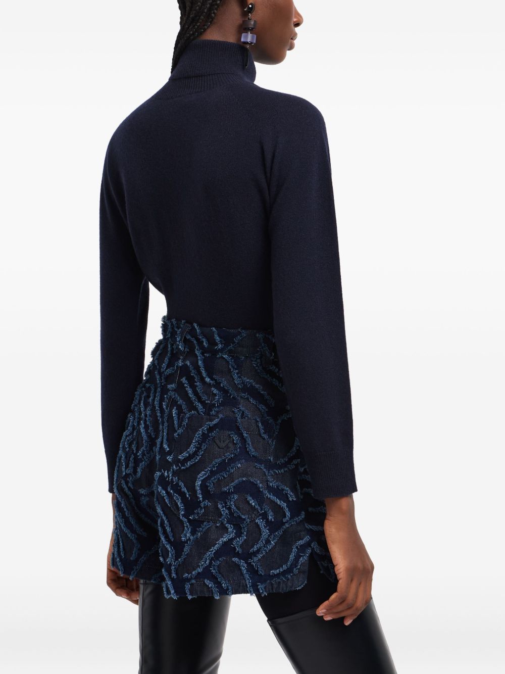 Emporio Armani Fringed embossed jacquard denim shorts