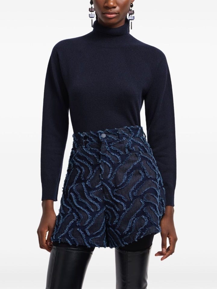 Emporio Armani Fringed embossed jacquard denim shorts