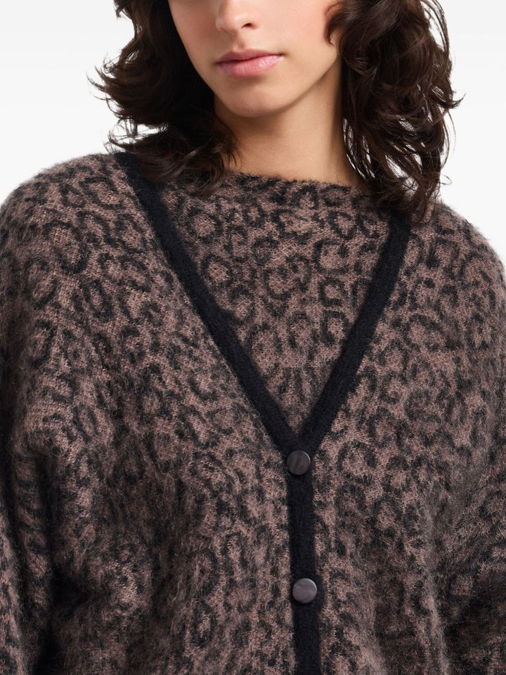 Emporio Armani V-neck cardigan in mohair wool blend with all-over jacquard pattern