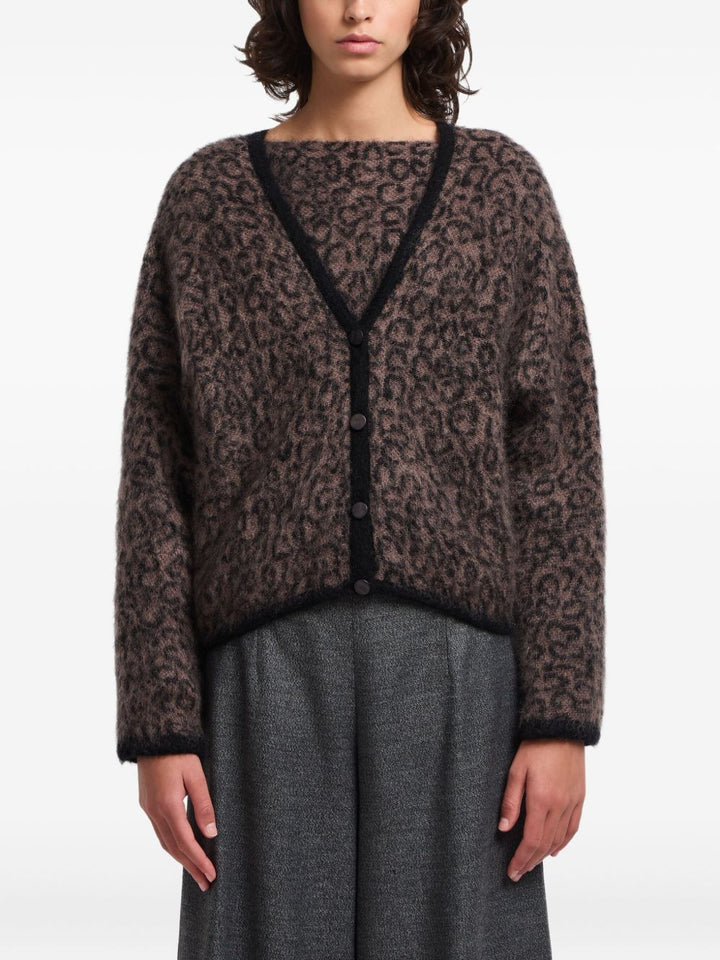 Emporio Armani V-neck cardigan in mohair wool blend with all-over jacquard pattern