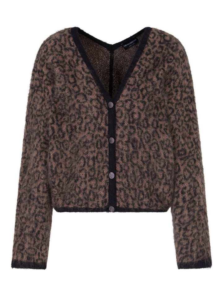 Emporio Armani V-neck cardigan in mohair wool blend with all-over jacquard pattern