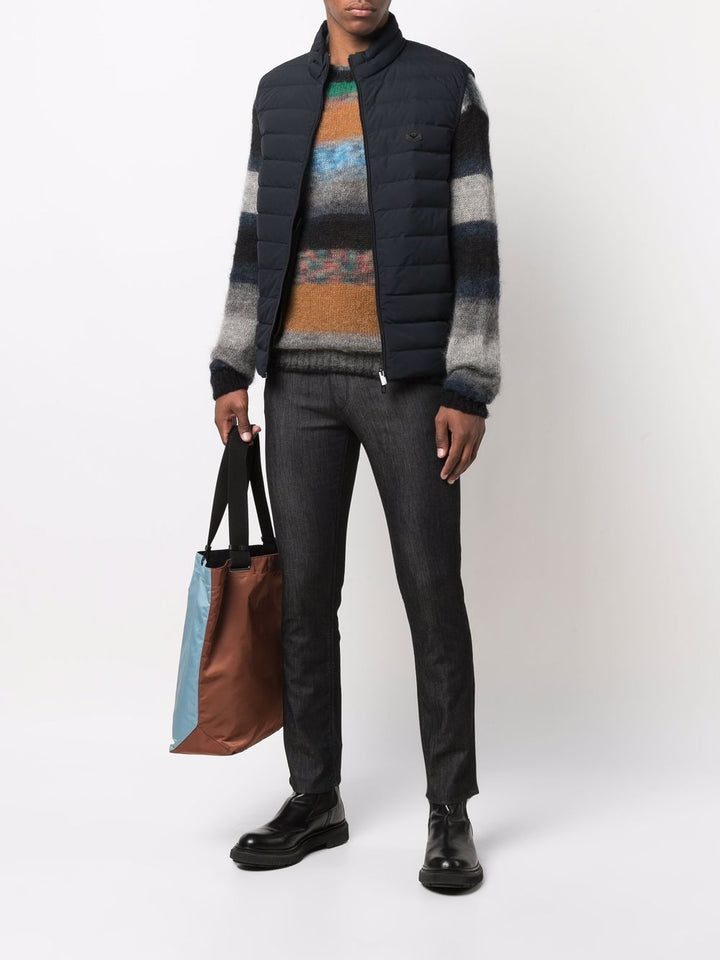 Emporio Armani Full-zip, sleeveless quilted nylon down jacket with eagle logo patch