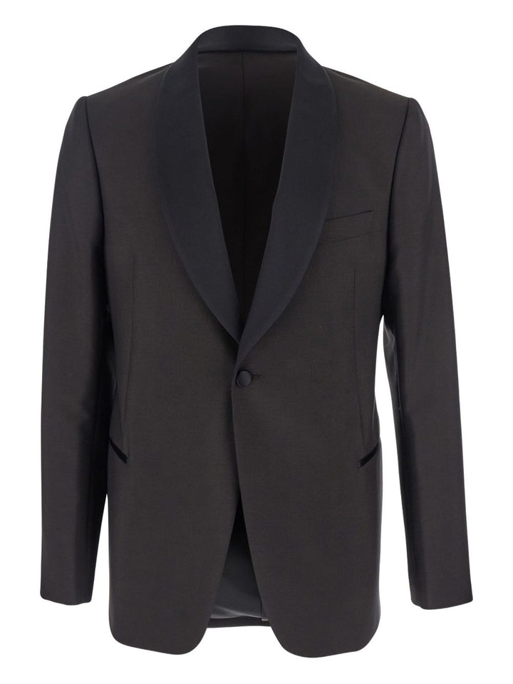 Emporio Armani Single-breasted jacket in fresh combed virgin wool with satin shawl lapels