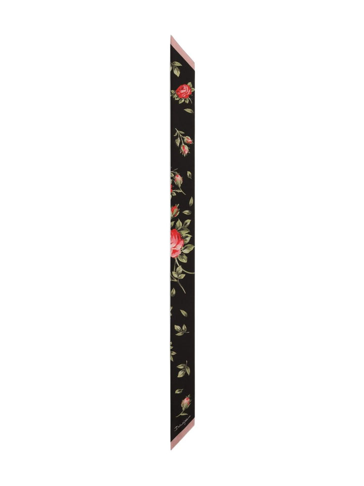 Dolce & Gabbana-Rose Bouquet-print silk twill bandeau/skinny scarf