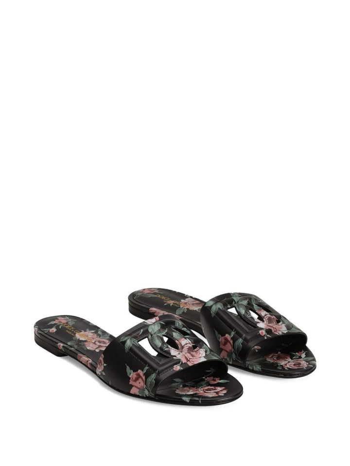 Dolce & Gabbana DG black floral print slide sandals