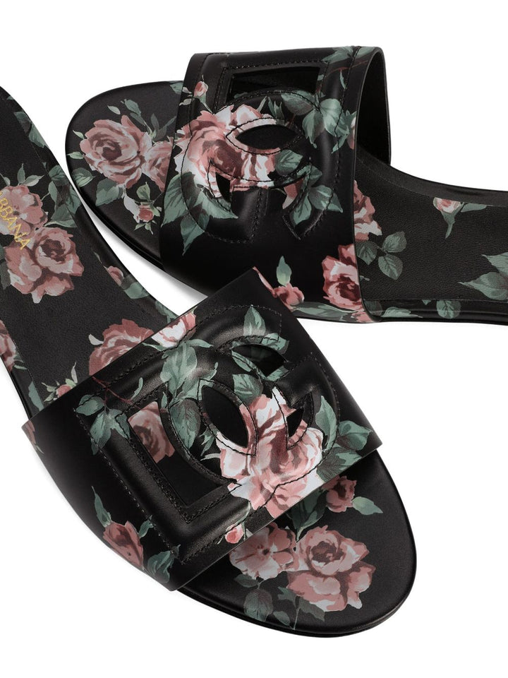 Dolce & Gabbana DG black floral print slide sandals