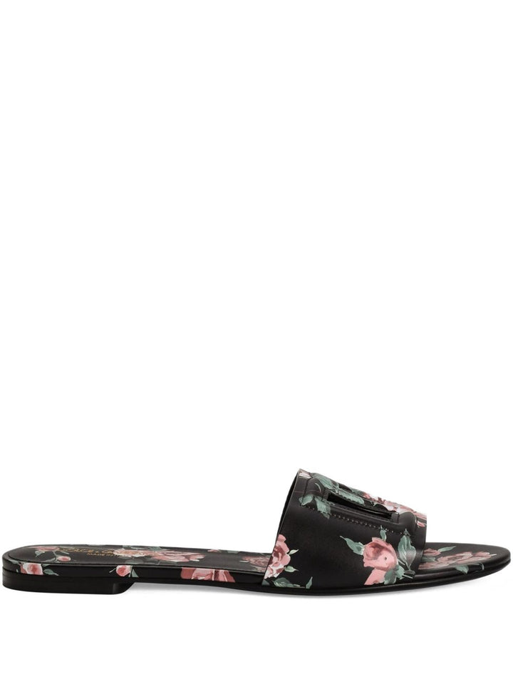Dolce & Gabbana DG black floral print slide sandals