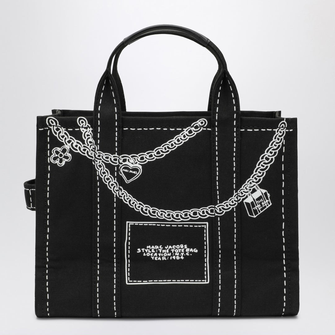 Marc Jacobs The Small Tote Bag nera in canvas with designs