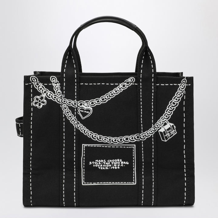Marc Jacobs The Small Tote Bag nera in canvas with designs