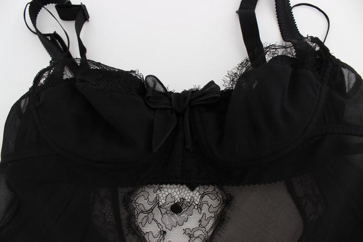 Dolce & Gabbana Black Silk Floral Lace Lingerie Top