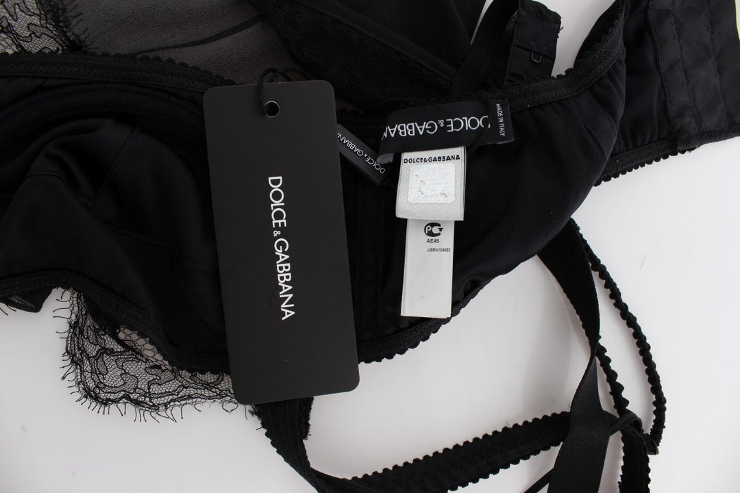 Dolce & Gabbana Black Silk Floral Lace Lingerie Top