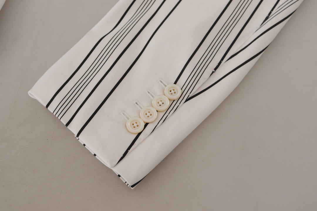 Dolce & Gabbana White Stripes Cotton Single Breasted Blazer