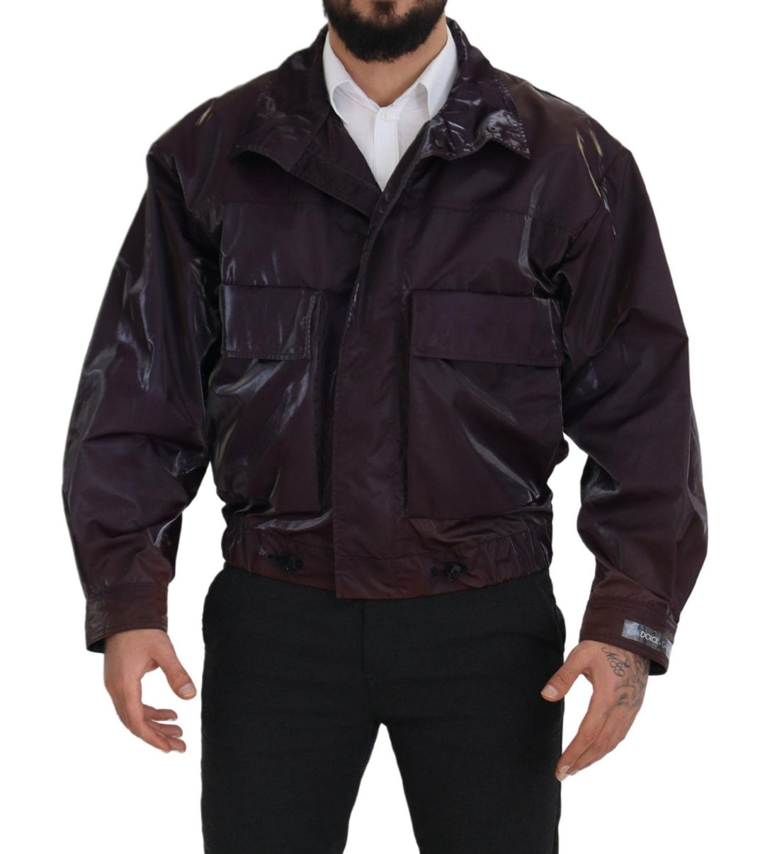 Dolce & Gabbana Purple Nylon Collared Biker Coat Jacket