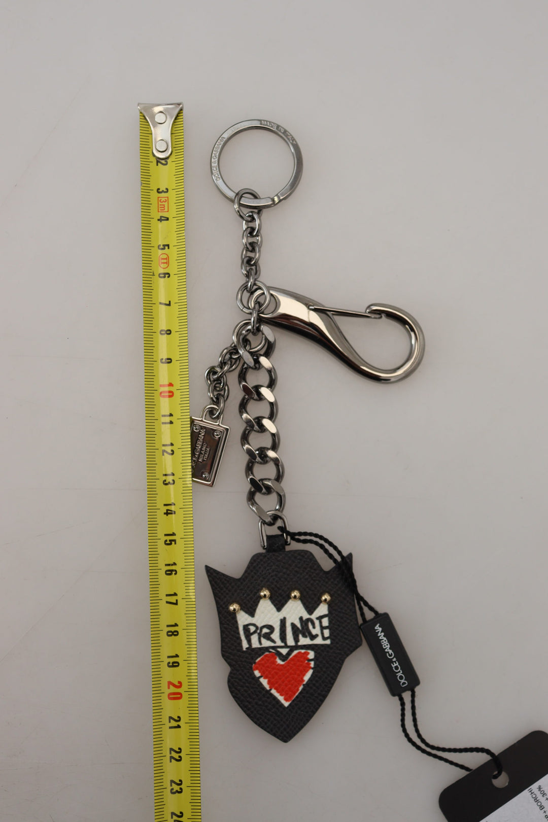 Dolce & Gabbana Black Prince Studs Logo Silver Brass Keychain