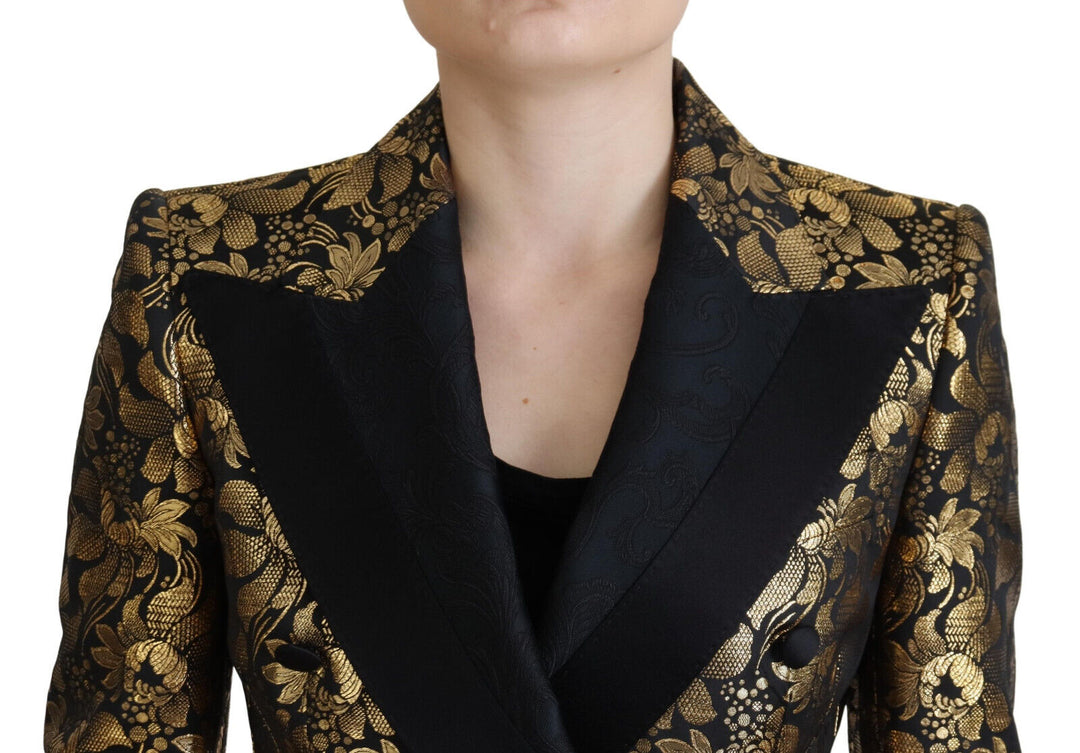 Dolce & Gabbana Black Gold Jacquard Coat Blazer Jacket