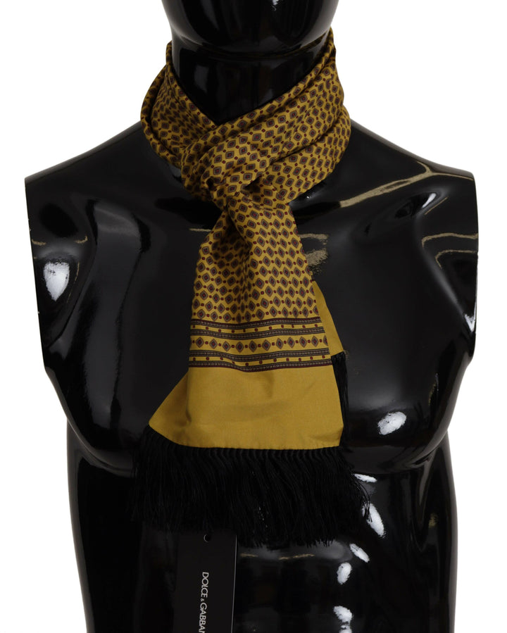 Dolce & Gabbana Yellow Patterned Silk Neck Wrap Fringe Scarf