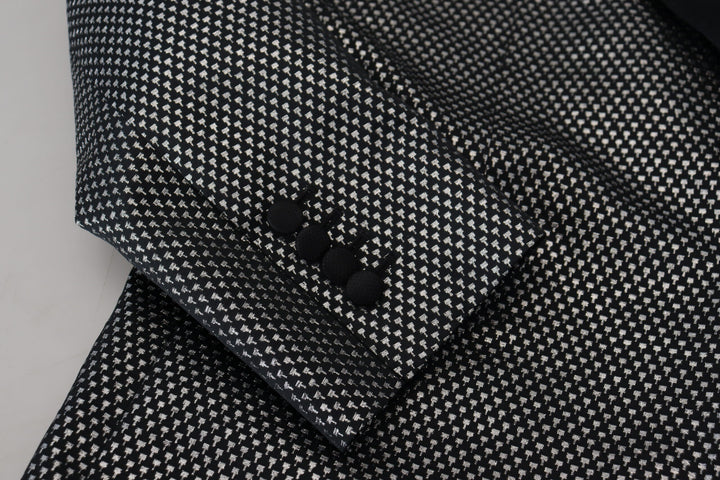 Dolce & Gabbana Black Silver Jacquard Slim Fit Jacket Blazer