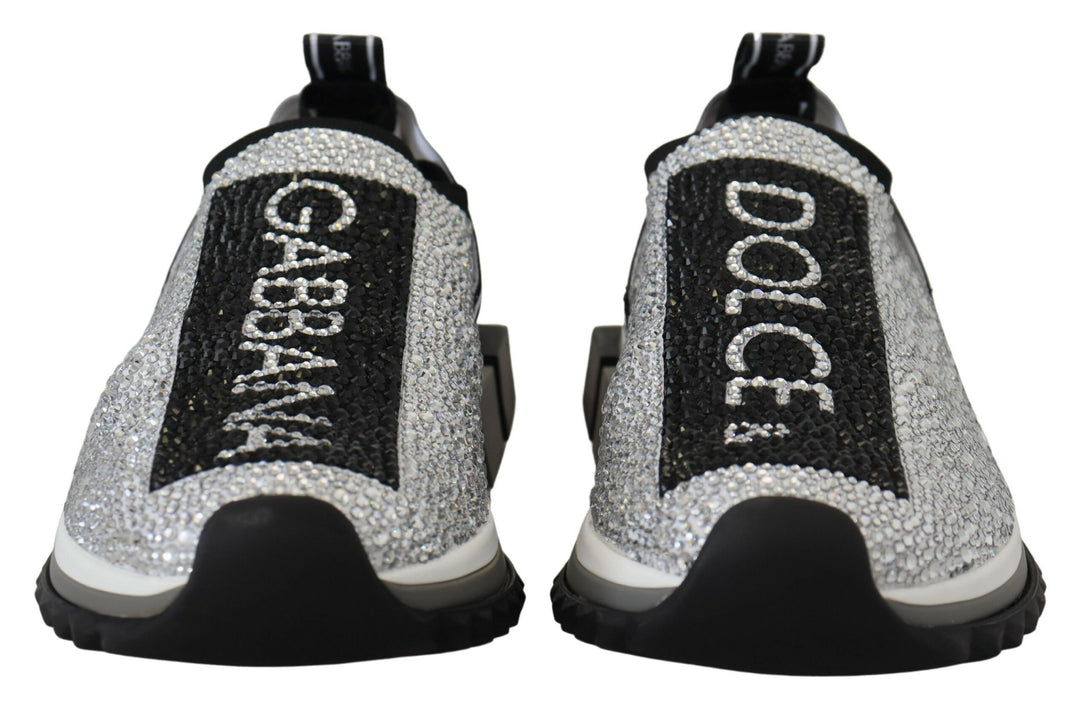 Dolce & Gabbana Silver Rhinestones Sorrento Sneakers Shoes
