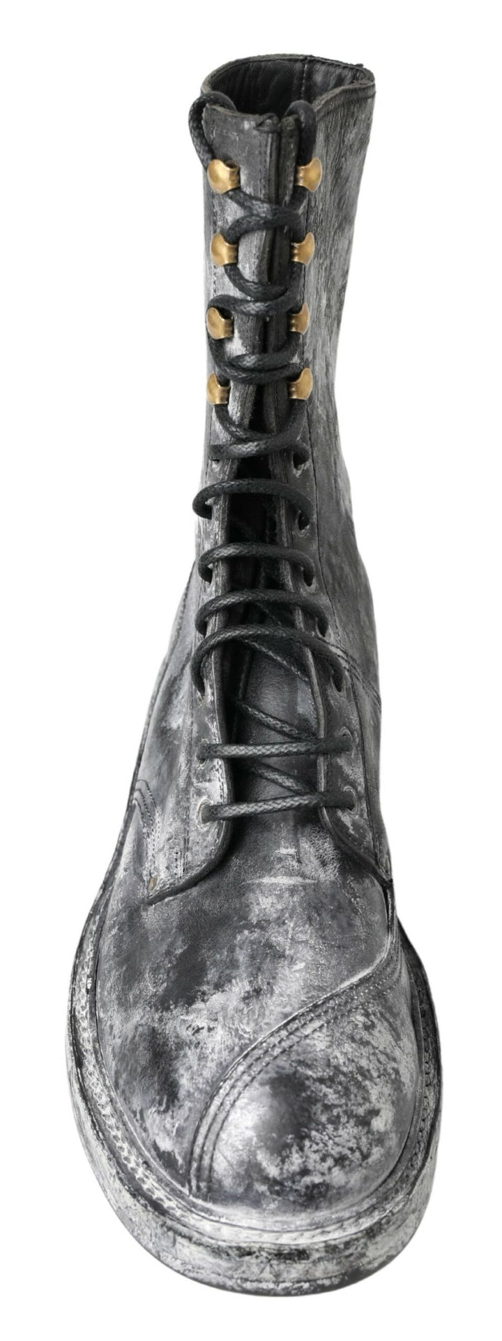 Dolce & Gabbana Black Gray Leather Mid Calf Boots Shoes