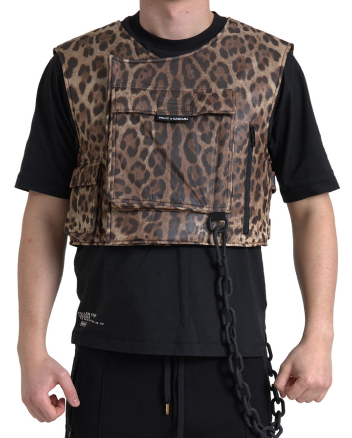 Dolce & Gabbana Brown Leopard Silk Sleeveless Sportswear