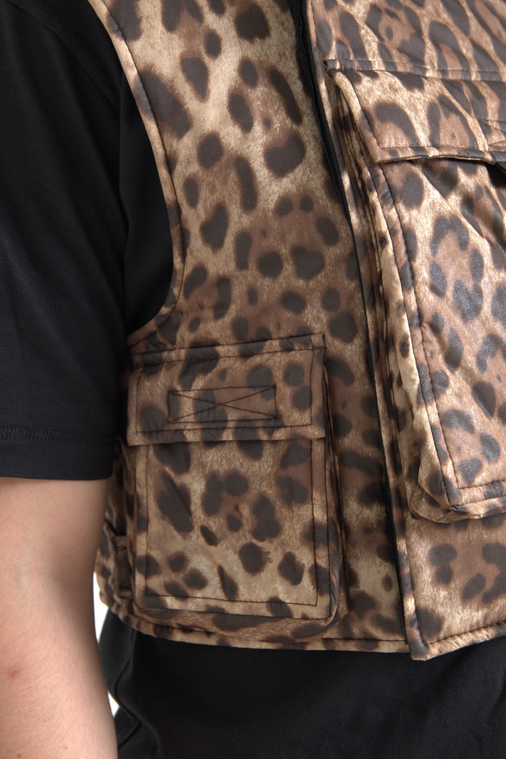 Dolce & Gabbana Brown Leopard Silk Sleeveless Sportswear