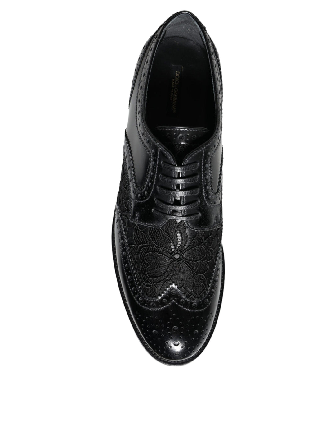 Dolce & Gabbana Black Leather Floral Lace Dress Formal Shoes