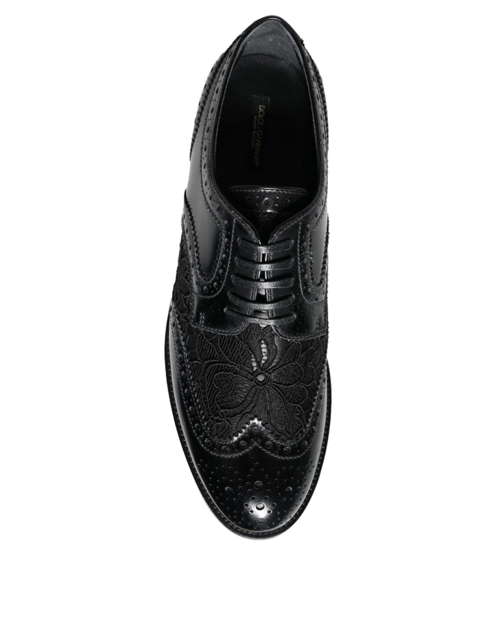 Dolce & Gabbana Black Leather Floral Lace Dress Formal Shoes