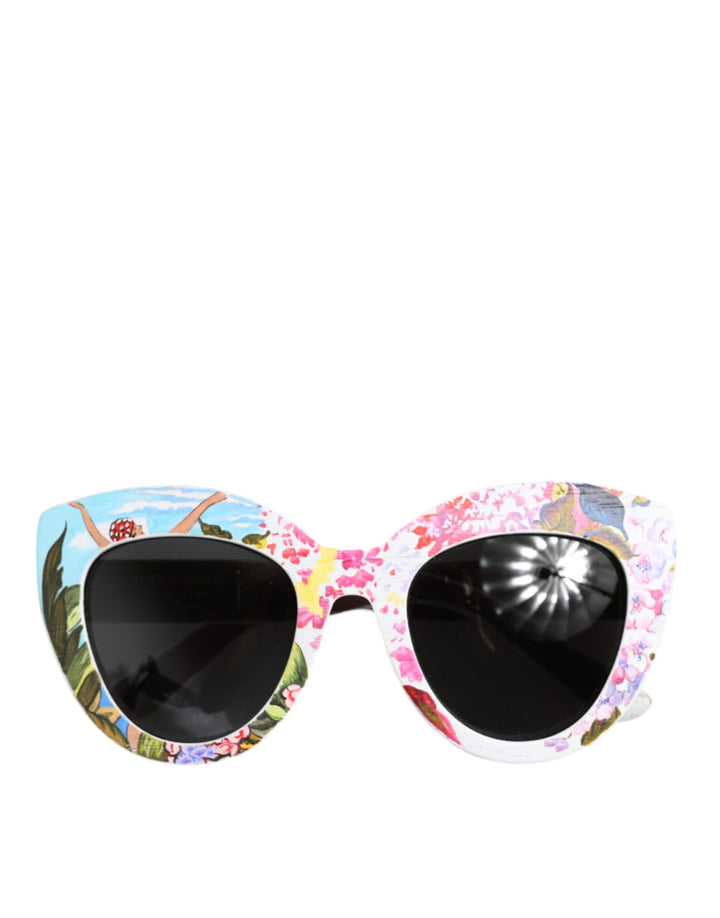 Dolce & Gabbana Multicolor Wood Crystal Brass Frame Floral Hand Paint Sunglasses