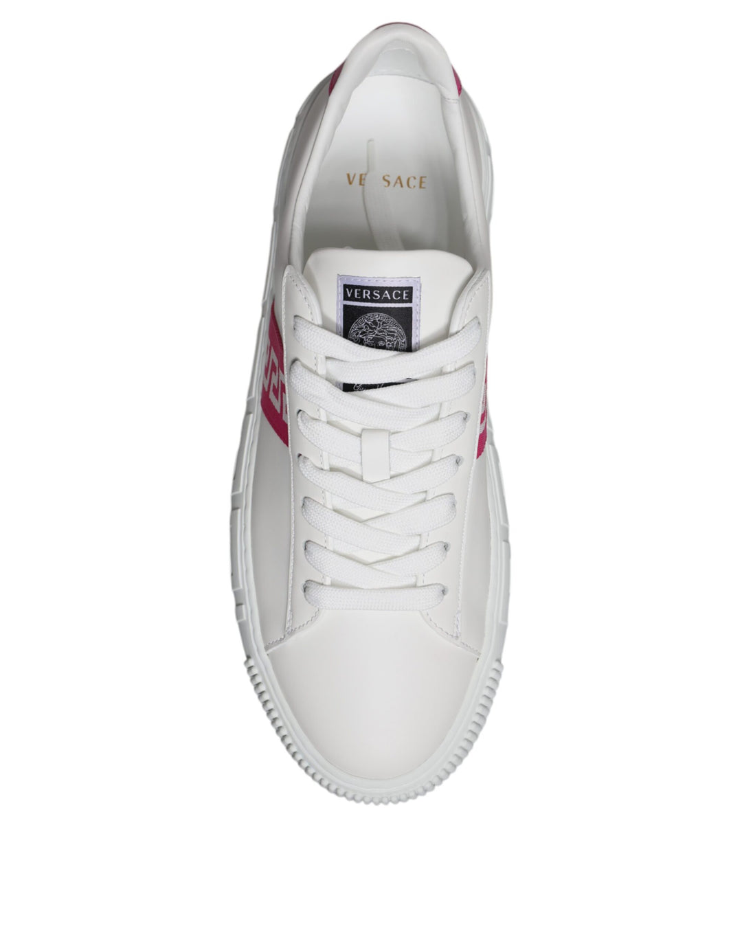 Versace White Pink Greca Print Platform Low Top Sneakers Shoes
