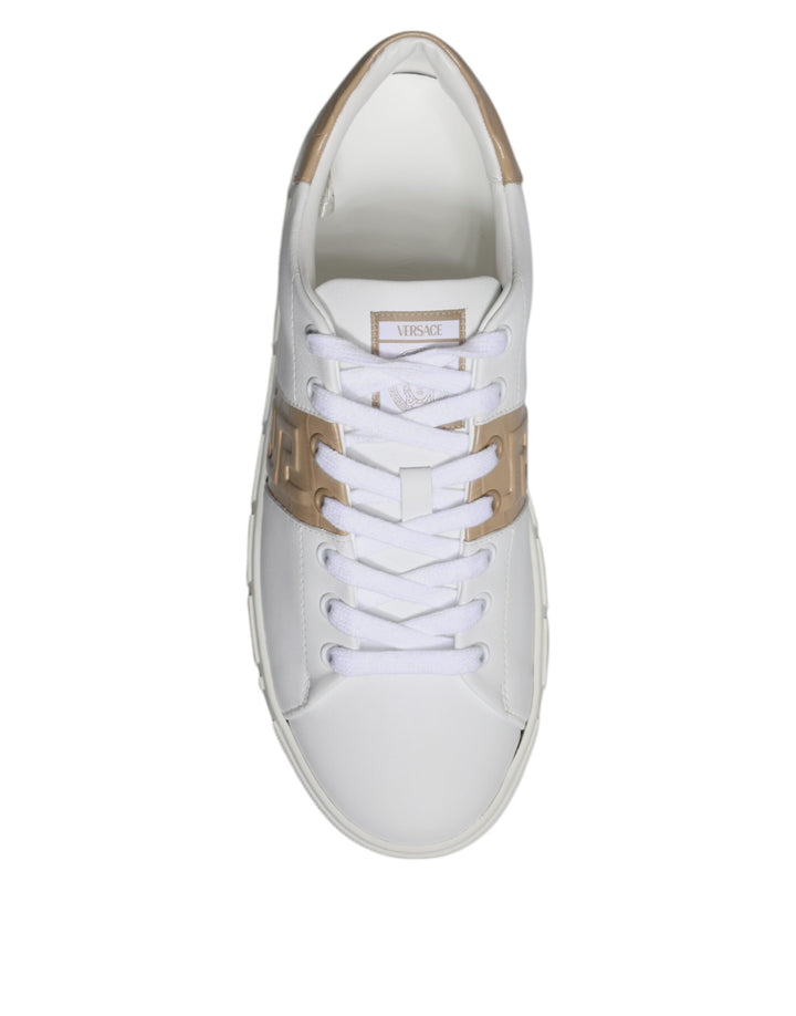 Versace White Brown Greca Print TPU Low Top Men Sneakers Shoes