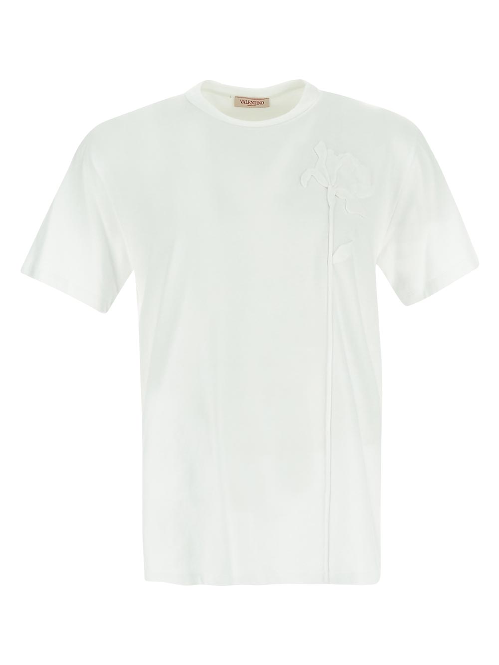 Valentino Mercerized Cotton T-Shirt With Flower Embroidery